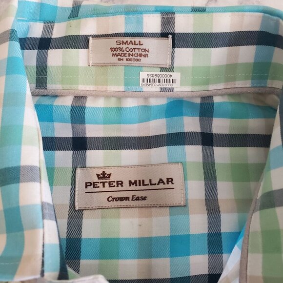 Peter Millar Men's Plaid Button-Down Shirt Small 100% Cotton‎ Green/Blue/White - Picture 3 of 7
